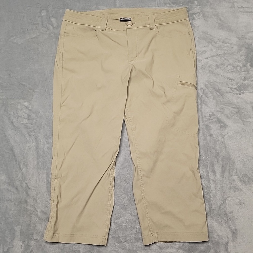 Eddie Bauer Pants Womens 12 Tan Capris Hiking Outdoor Stretch Cargo Pockets